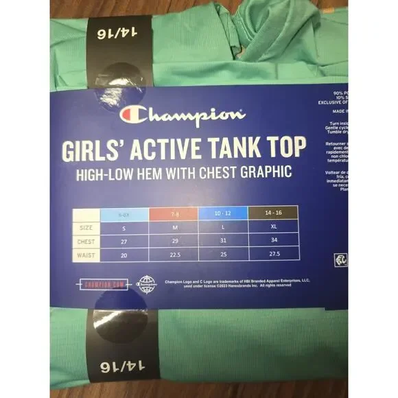 Champion Tank Top High Low Girls 14/16 Graphic Tee Sleeveless Green - Picture 3 of 5